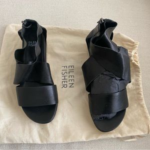 Eileen Fisher black wedge sandals Sz 5